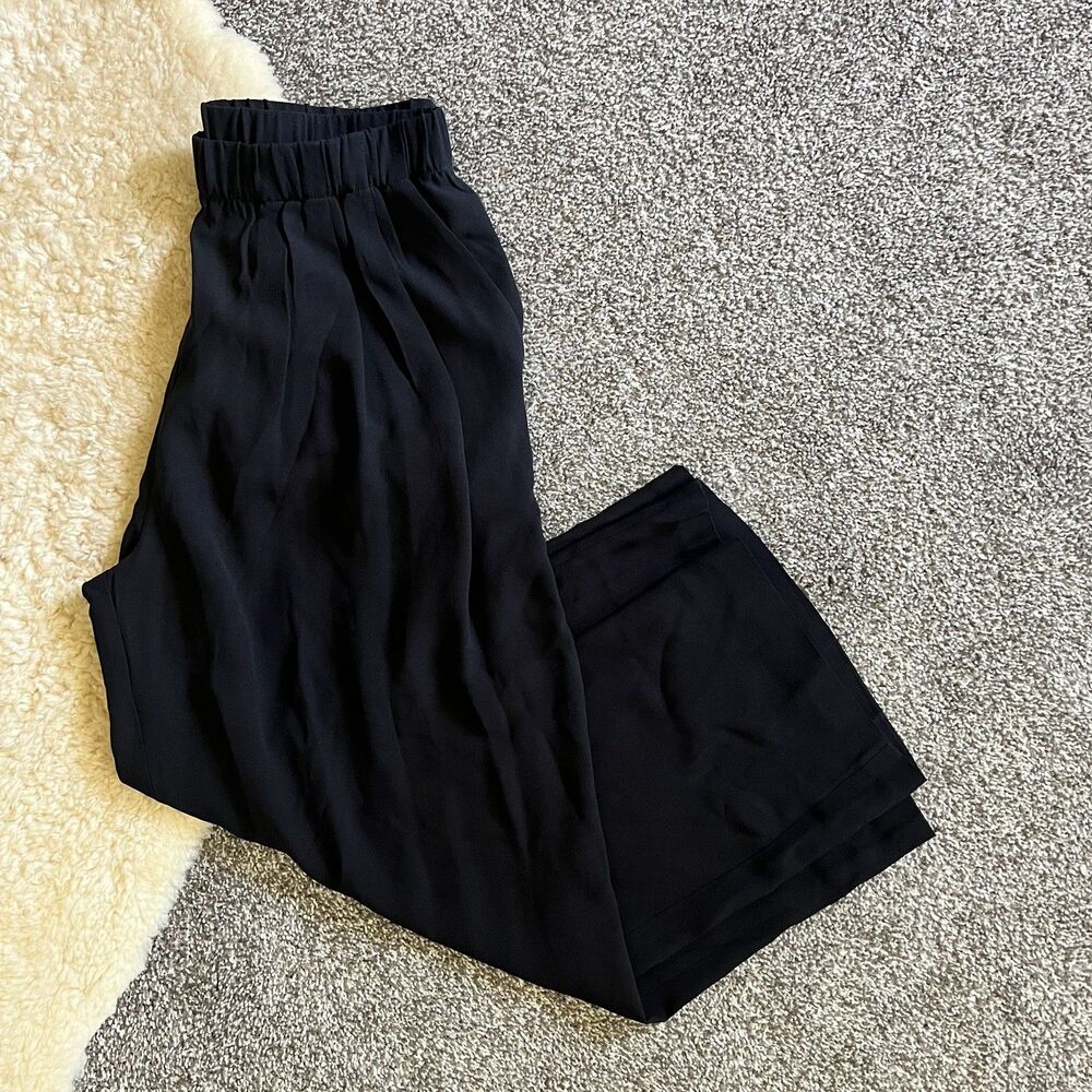 Eileen Fisher Wide Leg Front Seam Silk Pull On Pants
